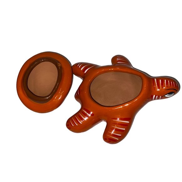 Mexican Pottery Trinket Box Turtle Orange Hand Painted Cancun Red Clay - Picture 5 of 5